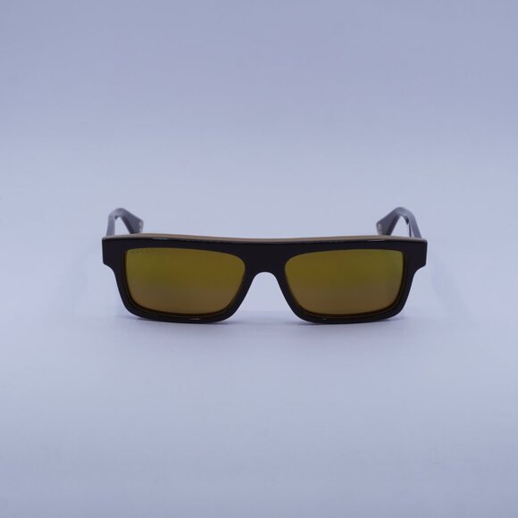 Gucci GG1616S 002 Sunglasses Bilayer Brown Rectangle Frame, Gold Lenses - Picture 4 of 10